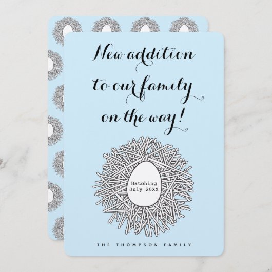 かわいいネストモノグラム男の赤ちゃん妊娠の発表 招待状 (正面/裏面)