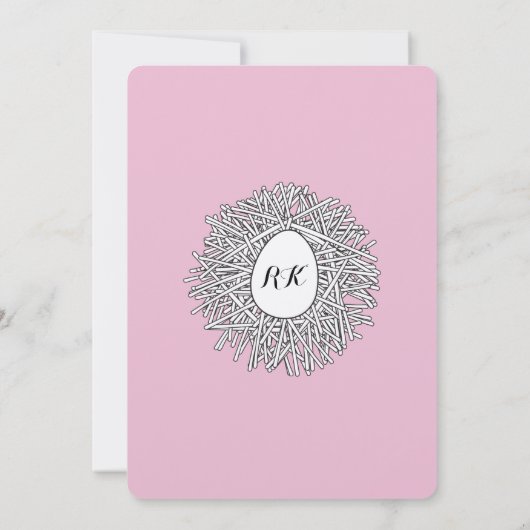 かわいいネストモノグラム赤ちゃん女の子の赤ちゃんシャワー 招待状 (裏面)