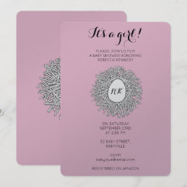 かわいいネスト モノグラム 女の子 ベビーシャワー 招待状