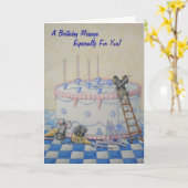 かわいいネズミお誕生日ケーキオリジナルイラストレーション カード (黄色い花)