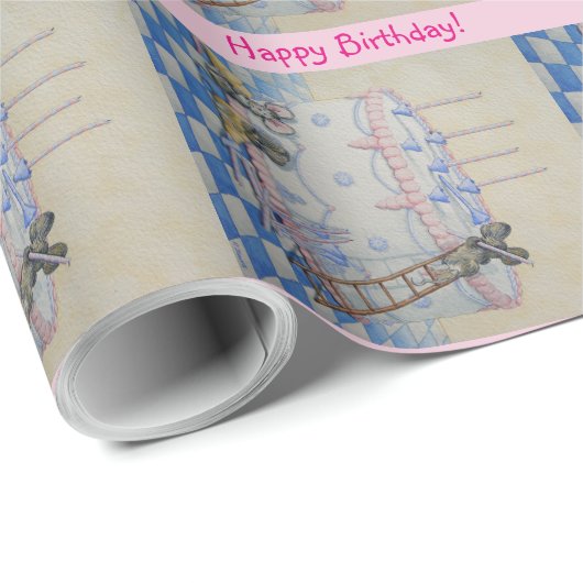 かわいいネズミお誕生日ケーキオリジナルイラストレーション ラッピングペーパー (ロールコーナー)