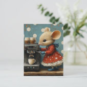 かわいいネズミがコーヒーを淹れる ポストカード (スタンド正面)