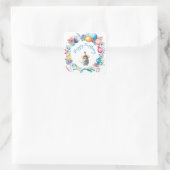 かわいいネズミがパーティー帽子のシールを貼る スクエアシール (バッグ)