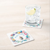 かわいいネズミがパーティー帽子 スクエアペーパーコースター (インサイチュ)