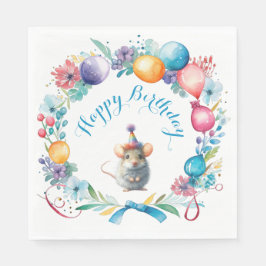 かわいいネズミがパーティー帽子 スタンダードランチョンナプキン