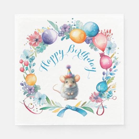 かわいいネズミがパーティー帽子 スタンダードランチョンナプキン (正面)