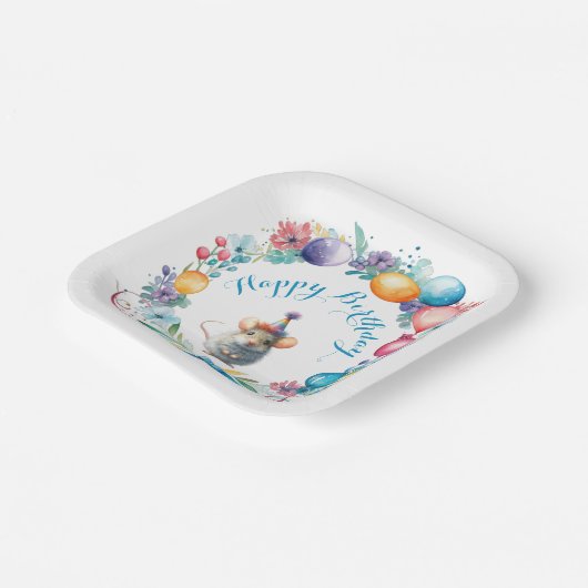 かわいいネズミがパーティー帽子 ペーパープレート (傾斜あり)