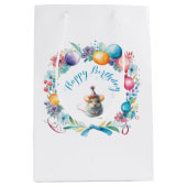 かわいいネズミがパーティー帽子 ミディアムペーパーバッグ (正面)