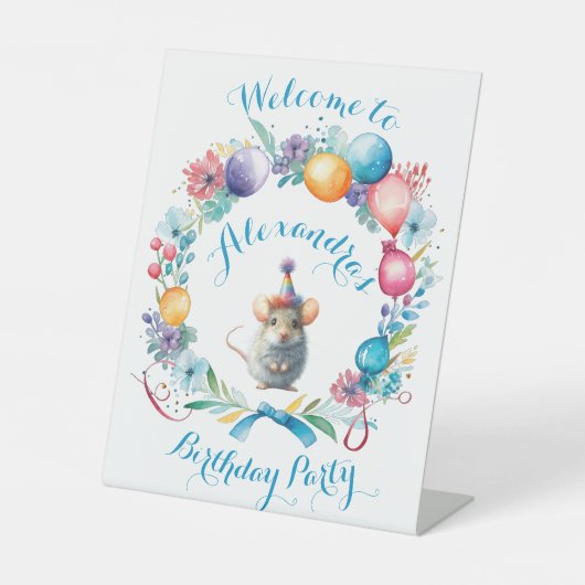 かわいいネズミがパーティー帽子 台座サイン (正面)