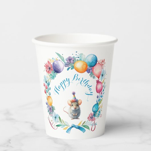 かわいいネズミがパーティー帽子 紙コップ (正面)