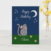 かわいいネズミが月のカードを見る カード (黄色い花)