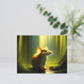 かわいいネズミが水たまりにポーズ ポストカード (スタンド正面)