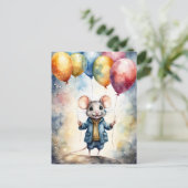 かわいいネズミとカラフルな風船、カスタム  ポストカード (スタンド正面)