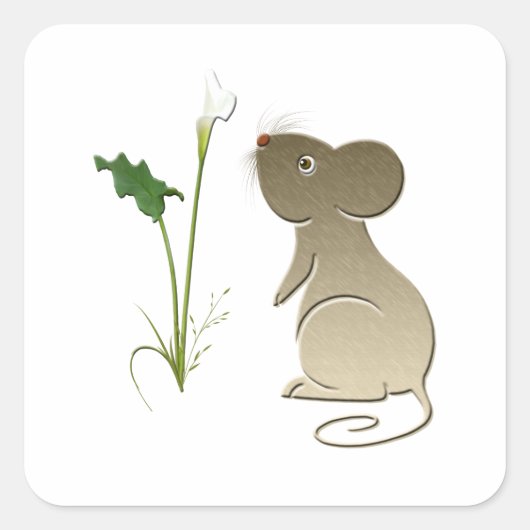 かわいいネズミとカラユリ スクエアシール (正面)