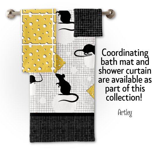かわいいネズミとスイスチーズバブル黒タオル バスタオルセット