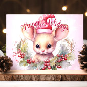 かわいいネズミとホリーハッピーホリデー シーズンカード