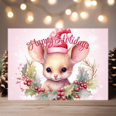 かわいいネズミとホリーハッピーホリデー シーズンカード