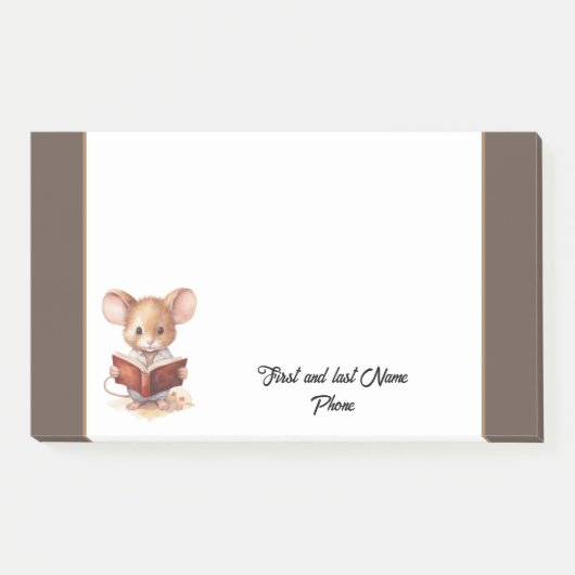かわいいネズミと本 ポストイット (正面)