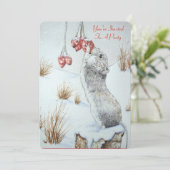 かわいいネズミと赤い実の雪景色のクリスマス 招待状 (スタンド正面)