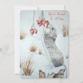 かわいいネズミと赤い実の雪景色のクリスマス 招待状 (正面)