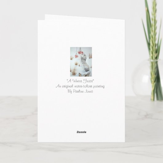 かわいいネズミと赤い果実の雪のシーン野生動物 カード (裏面)