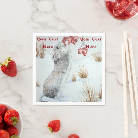 かわいいネズミと赤い果実の雪のシーン野生動物 スタンダードカクテルナプキン (インサイチュ)