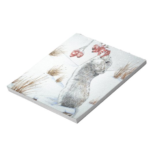 かわいいネズミと赤い果実の雪のシーン野生動物 ノートパッド (回転)