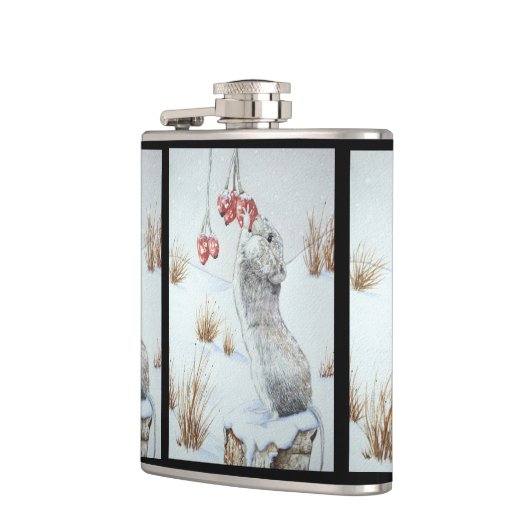 かわいいネズミと赤い果実の雪のシーン野生動物 フラスク (左)