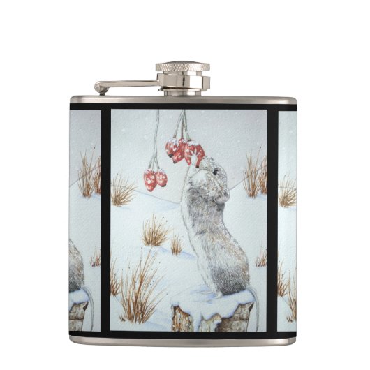 かわいいネズミと赤い果実の雪のシーン野生動物 フラスク (正面)