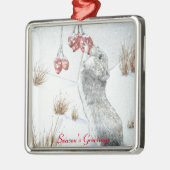 かわいいネズミと赤い果実の雪のシーン野生動物 メタルオーナメント (左)