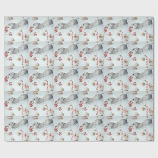 かわいいネズミと赤い果実の雪のシーン野生動物 ラッピングペーパー (フラット)