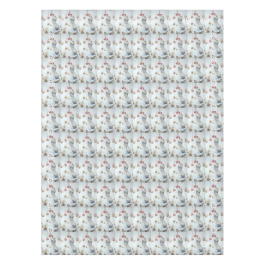 かわいいネズミと赤い果実の雪のシーン野生生物アート テーブルクロス (正面)