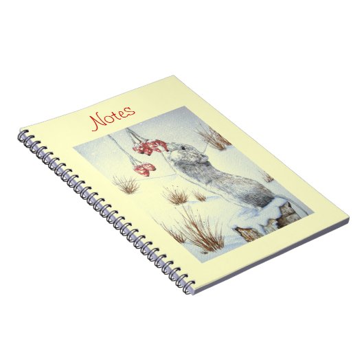 かわいいネズミと赤い果実の雪のシーン野生生物アート ノートブック (右側)