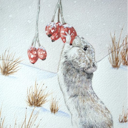 かわいいネズミと赤い果実の雪のシーン野生生物アート ペーパープレート