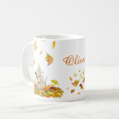 かわいいネズミと黄色いオレンジの葉落ちるの水 コーヒーマグカップ (正面左)