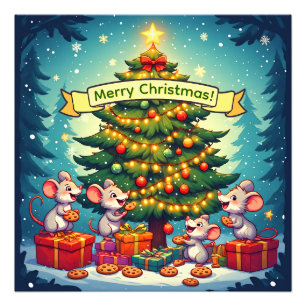 かわいいネズミのクッキー クリスマスツリー お祭り 陽気 フォトプリント           