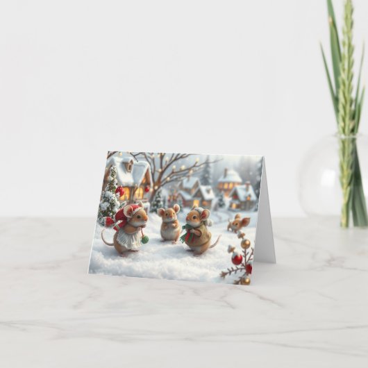 かわいいネズミのクリスマスカード サンキューカード (正面)