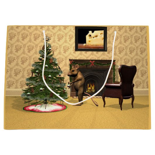 かわいいネズミのクリスマスツリーの飾り付け ラージペーパーバッグ (正面)