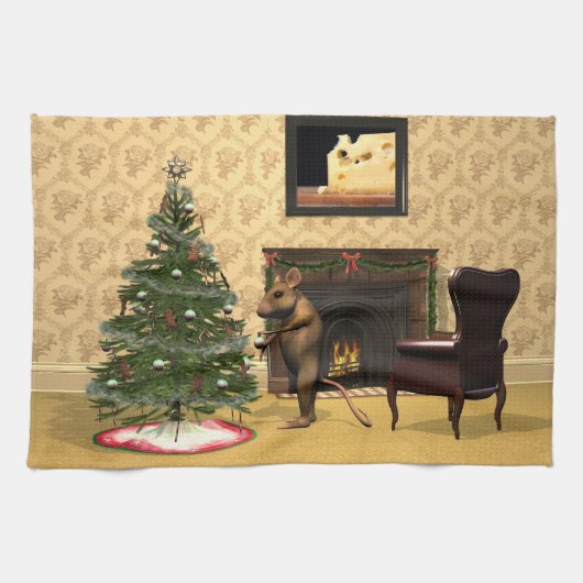かわいいネズミのクリスマスツリー飾り キッチンタオル (横)