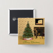 かわいいネズミのクリスマスツリー飾り 缶バッジ (正面&裏面)