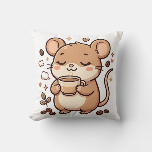かわいいネズミのコーヒー枕 クッション (正面)