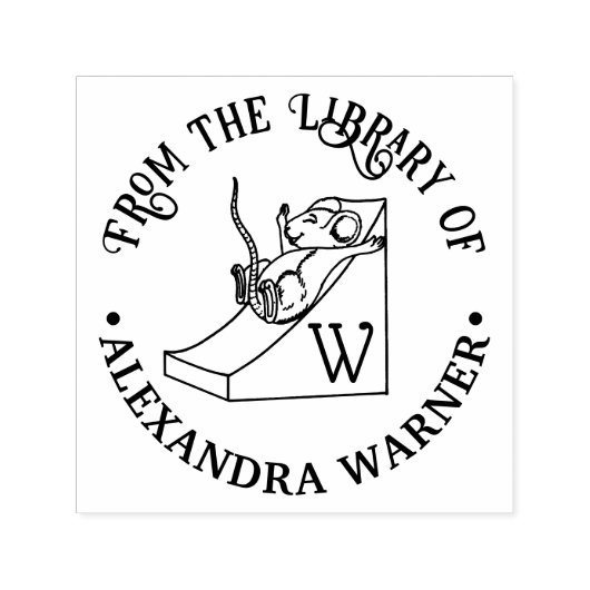 かわいいネズミのチーズすべり台ライブラリー名イニシャル セルフインキングスタンプ (デザイン)