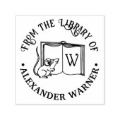 かわいいネズミのライブラリー名イニシャル付きオープン書籍 セルフインキングスタンプ (デザイン)
