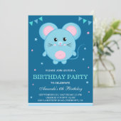 かわいいネズミの子供の誕生日パーティーの招待状 招待状 (スタンド正面)