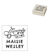 かわいいネズミの手描きエクスリブリス本のしおり ラバースタンプ (押印)