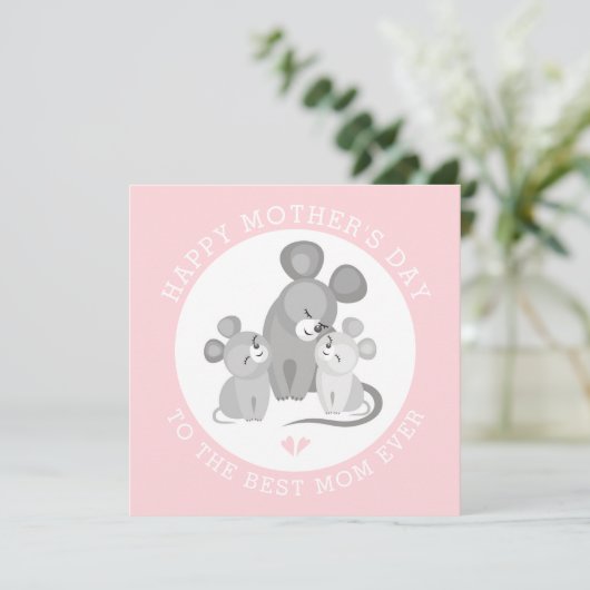 かわいいネズミの母とベビーピンクの母の日 シーズンカード (スタンド正面)