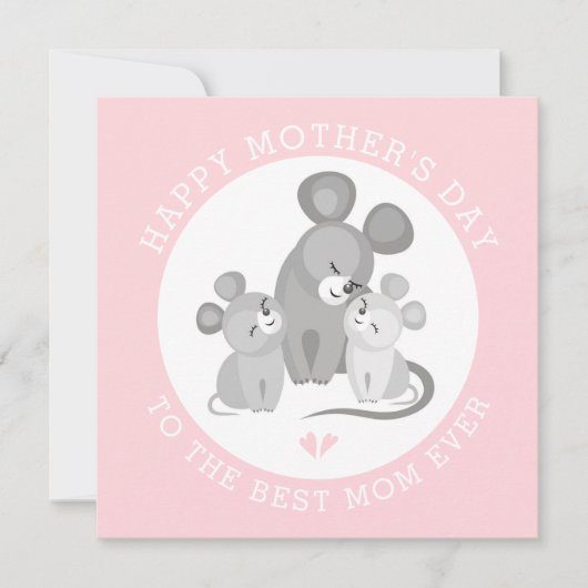 かわいいネズミの母とベビーピンクの母の日 シーズンカード (正面)