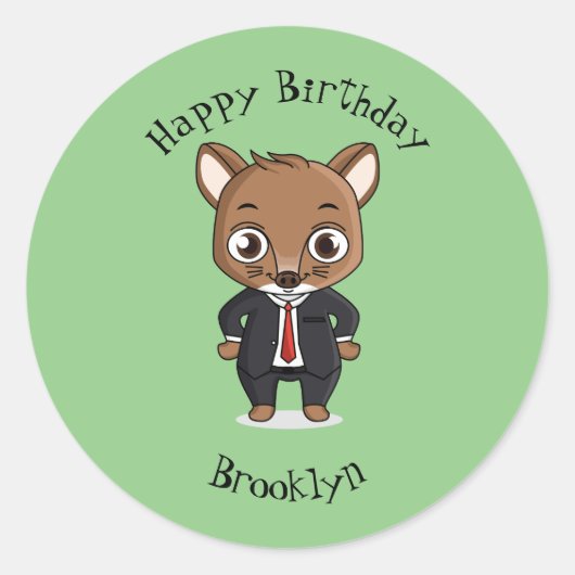 かわいいネズミの漫画イラストレーション ラウンドシール (正面)