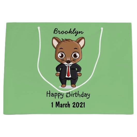 かわいいネズミの漫画イラストレーション ラージペーパーバッグ (正面)