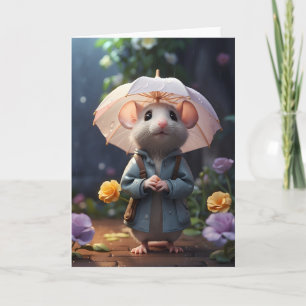 かわいいネズミの紫の花イラスト 空白カード カード